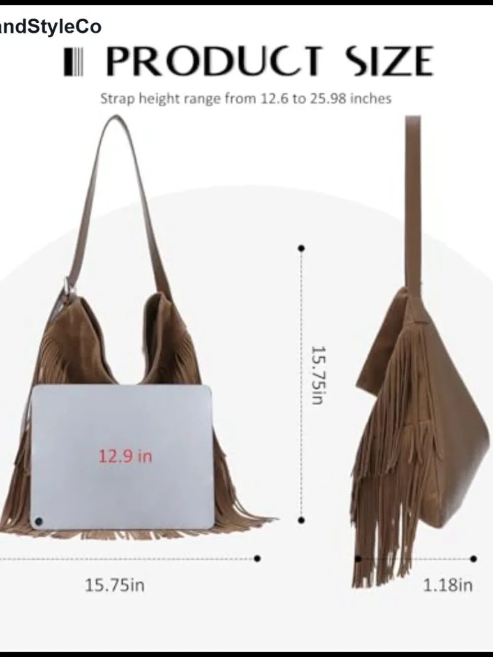 Fringe Hobo Bag for Women Vegan Faux Suede Leather Tassel Shoulder Bag